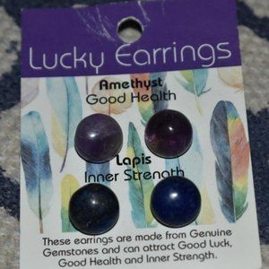💜2 for $15 Lucky Gem Earrings Amethyst  Lapis Health Strength Studs Posts